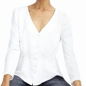 J. Crew Satin Crepe Long Sleeve V-neck Button Down Peplum Top Size 6